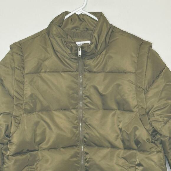 WeWoreWhat Womens Zip Off Sleeve Puffer Military Olive Jacket Size Medium - Picture 4 of 12